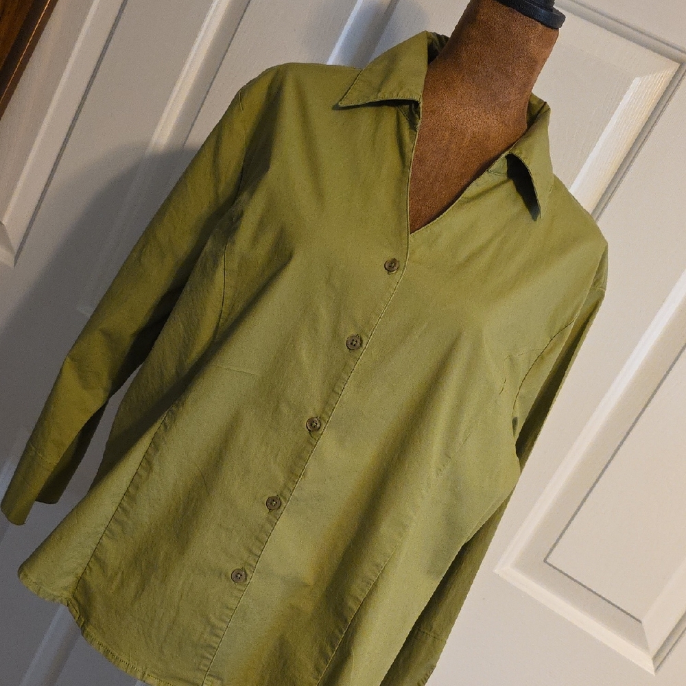 croft & barrow Olive-Green Long Sleeve Button-Front Shirt